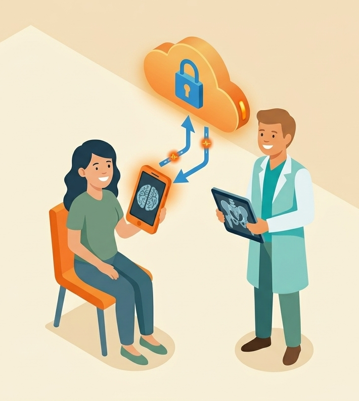 Ilustración de Entrega Digital con acceso seguro desde cualquier dispositivo